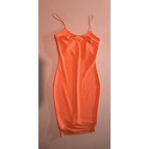 RIVER ISLAND SPAGETTI STRAP DRESS Bodycon Coral Hot Orange Pink US 6 EU 32 Sexy